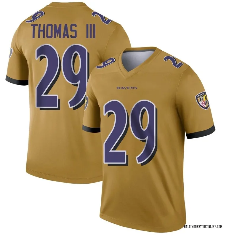 Limited Youth Earl Thomas III Gold Jersey - #29 Football Baltimore Ravens  100th Season Inverted Legend Size S(10-12)